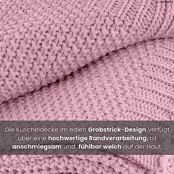 wometo Strickdecke, pink, 140x190 cm, Oeko-Tex® zertifiziert, pflegeleicht und waschbar, perfekte Kuscheldecke – Bild 5