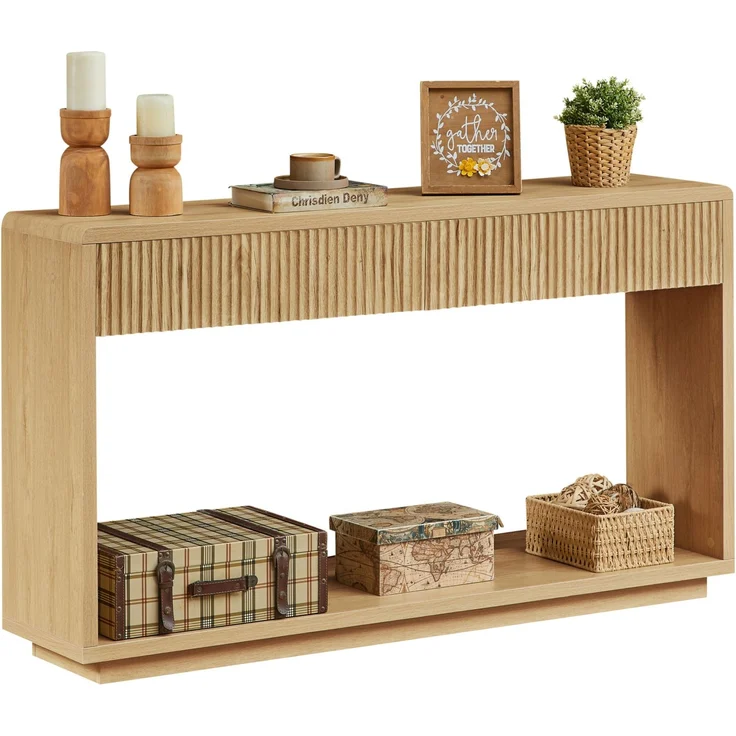 DESVIAE Sideboard Natur aus Spanplatte/MDF – 150x85x35 cm – 2 Schubladen, offenes Fach – Bild 7