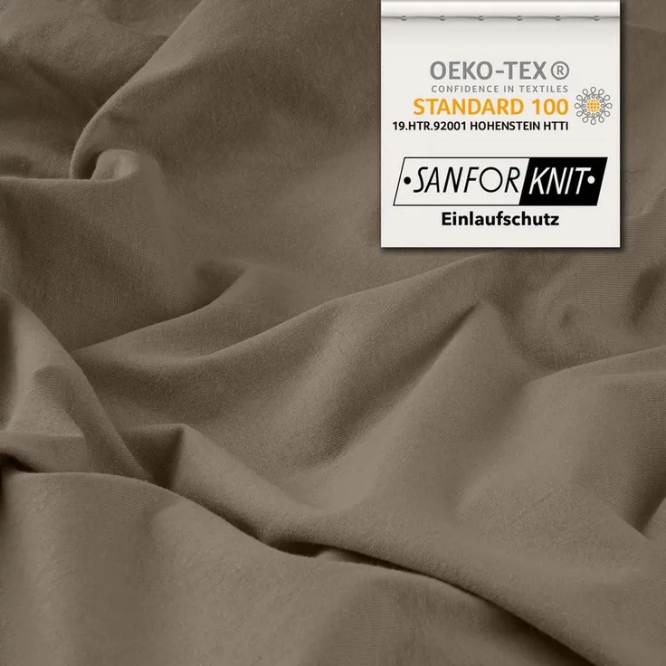 STUDIO Spannbettlaken Classic, viele Größen, 100% Baumwolle, made in EU, Jersey Baumwolle, Gummizug: rundum, 90x200-100x200 cm Bettlaken Spannbetttuch bis 25 cm Höhe - taupe