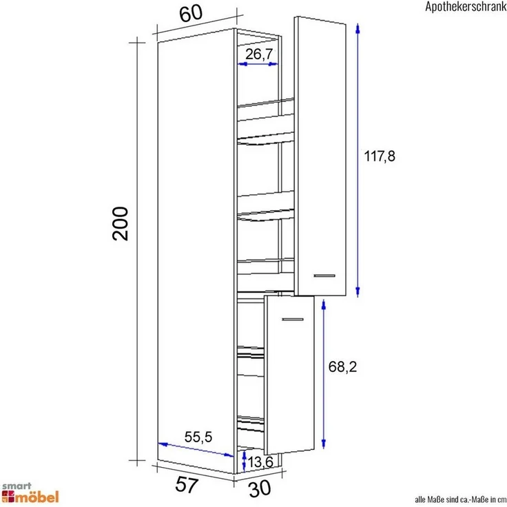 Flex-Well Apothekerschrank Kopenhagen (B x H x T) 30 x 200 x 57 cm, mit 5 Ablagen – Bild 3
