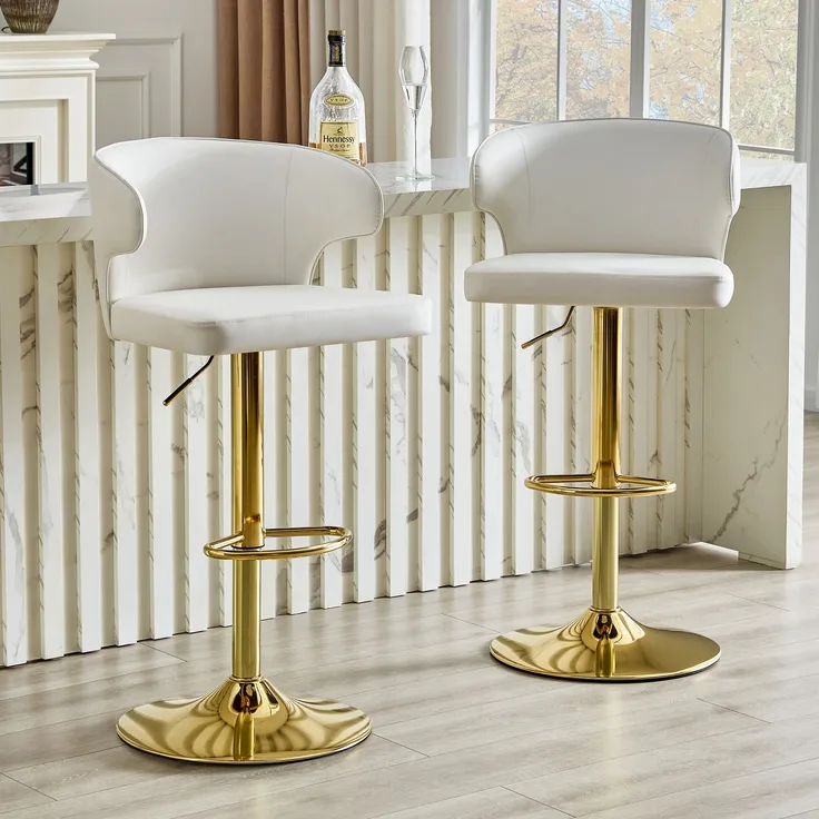 2er Set Barhocker mit Lehne Höhenverstellbar, 360° Drehbar Barstuhl mit großem Sockel & Fußstütze, Moderner Küchenhocker für Bar Küche Theke (Nur Stühle)--Weiß--110x45x49.7cm--YOUDENOVA