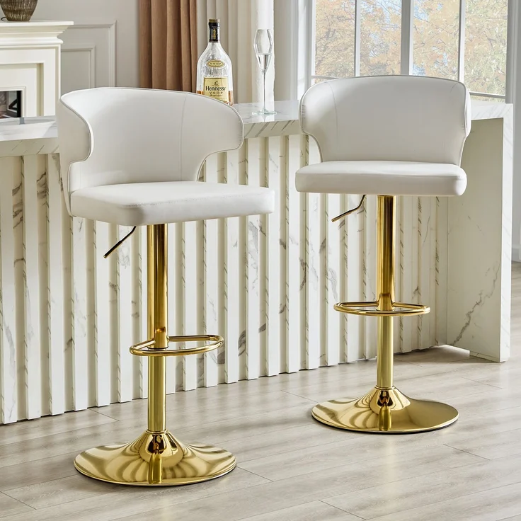 2er Set Barhocker mit Lehne Höhenverstellbar, 360° Drehbar Barstuhl mit großem Sockel & Fußstütze, Moderner Küchenhocker für Bar Küche Theke (Nur Stühle)--Weiß--110x45x49.7cm--YOUDENOVA – Bild 1