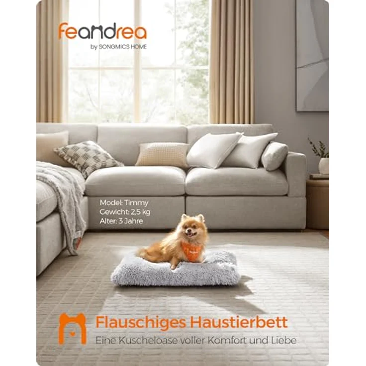 Feandrea Hundebett, Hundekissen, Flauschige Hundematte, Langer Plüsch, 65 x 45 cm, weiche Polsterung, maschinenwaschbar, multifunktional, Ombré-Grau PGW200G01 – Bild 3