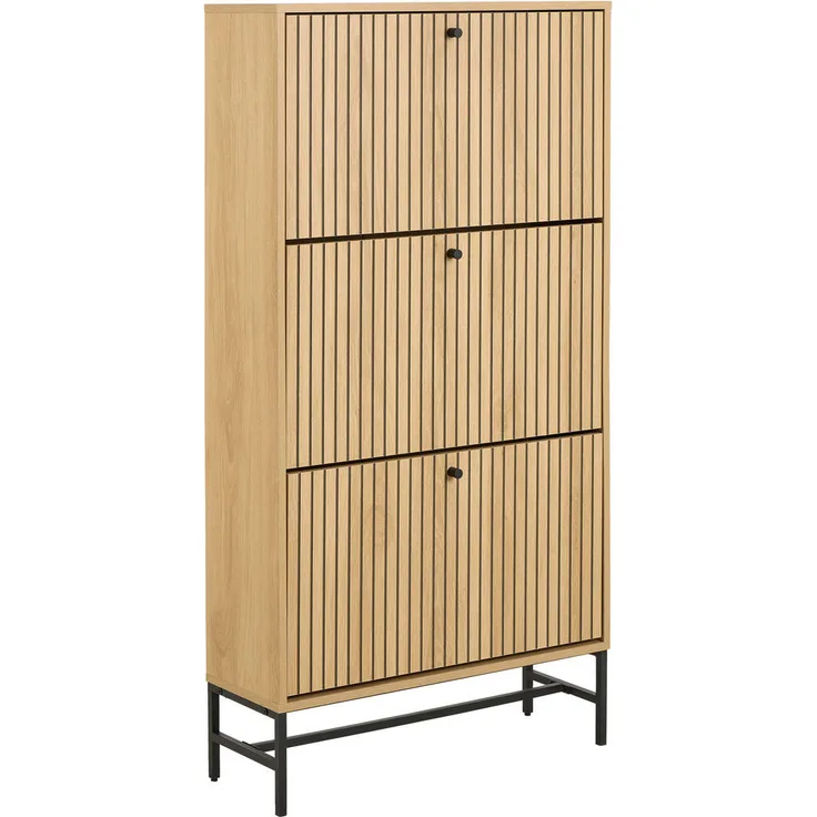 XXXL Schuhkipper, Natur und Schwarz, Schuhaufbewahrung aus Metall und Holzwerkstoff, FSC-zertifiziert, stehend, 71.6x140.4x25 cm