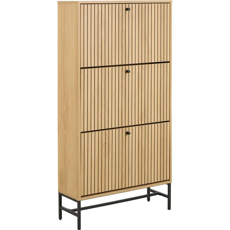 XXXL Schuhkipper, Natur und Schwarz, Schuhaufbewahrung aus Metall und Holzwerkstoff, FSC-zertifiziert, stehend, 71.6x140.4x25 cm