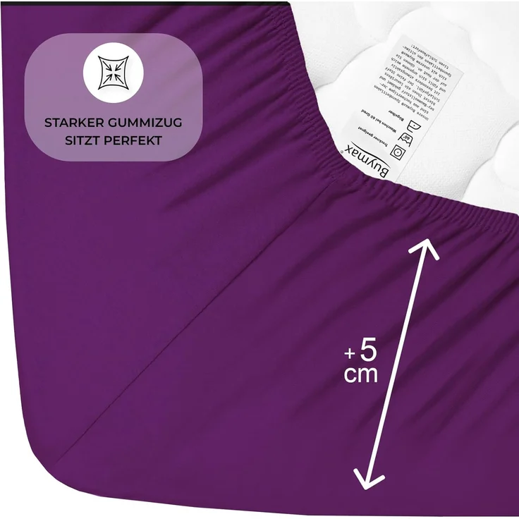 Buymax® Spannbettlaken 100x200 cm Baumwolle 100% Spannbetttuch Bettlaken Jersey, Matratzenhöhe bis 25 cm, Farbe Aubergine – Bild 4
