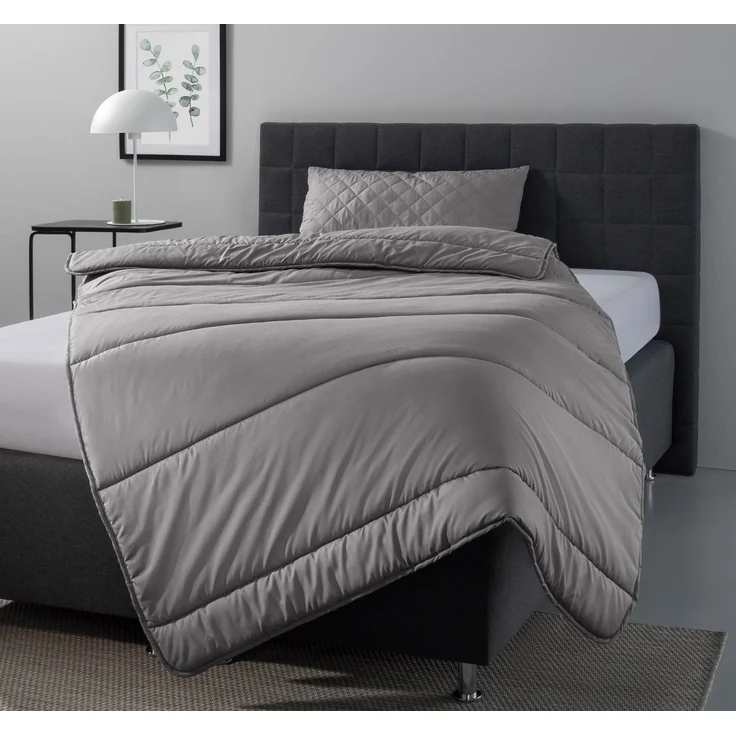 OTTO home Microfaserbettdecke + Microfaserkissen Clarra Spar Set, Decke + Kissen 135x200, 155x200 cm & weitere Größen, Set mit Kissen 40x80 cm, 80x80 cm, Sommer, Herbst, Winter in grau – Bild 1