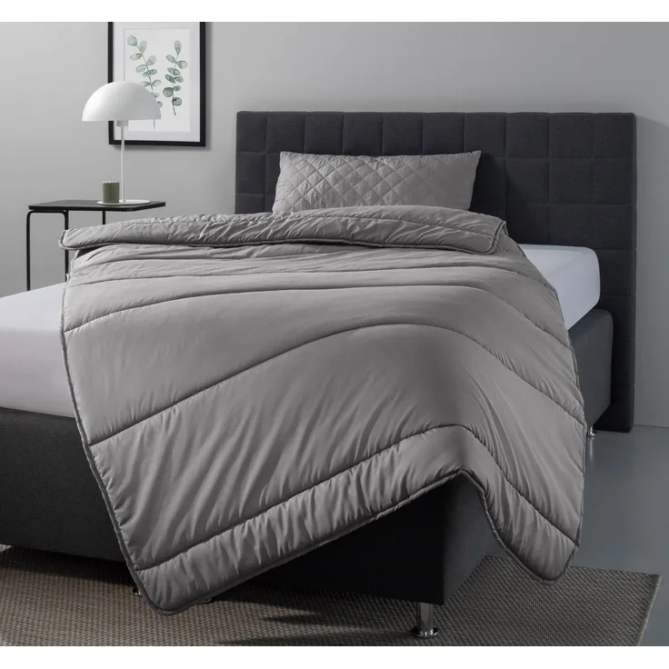 OTTO home Microfaserbettdecke + Microfaserkissen Clarra Spar Set, Decke + Kissen 135x200, 155x200 cm & weitere Größen, Set mit Kissen 40x80 cm, 80x80 cm, Sommer, Herbst, Winter in grau