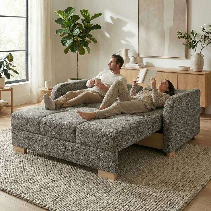 Wohnero24 Schlafsofa POLINA 2 136x95 cm 113x195 cm mit Bettkasten 2 Sitzer Sofa mit Schlaffunktion kleines Schlafsofa ausziehbar für Gästezimmer - Grau – Bild 3
