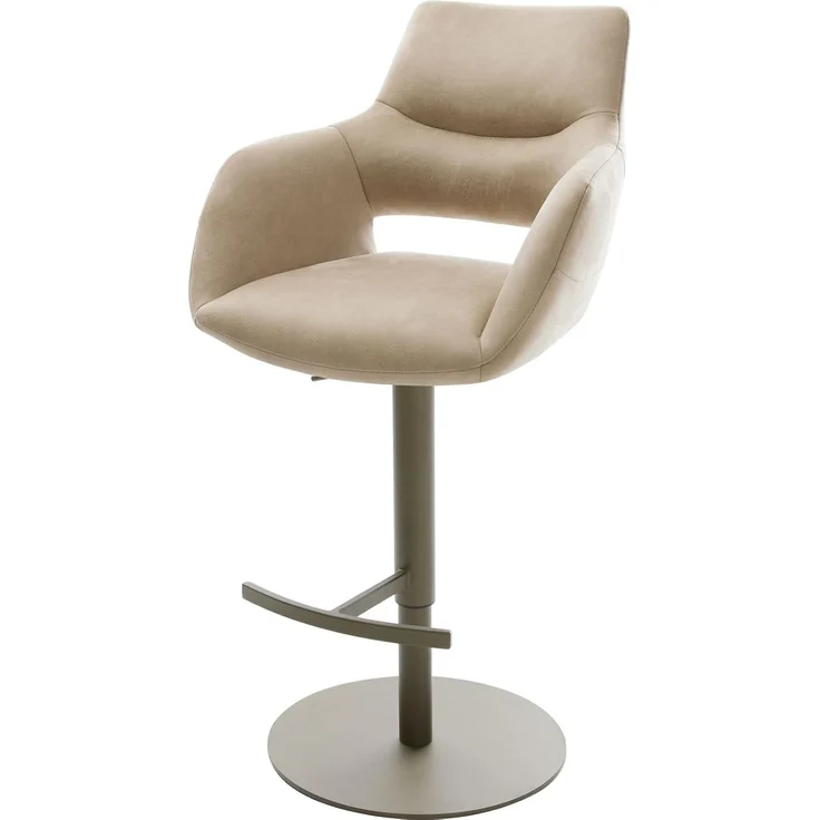 Barstuhl Yago-Flex Mikrofaser Beige Vintage Drehfuß höhenverstellbar Metall Titanfarben Taschenfederkern – Bild 1