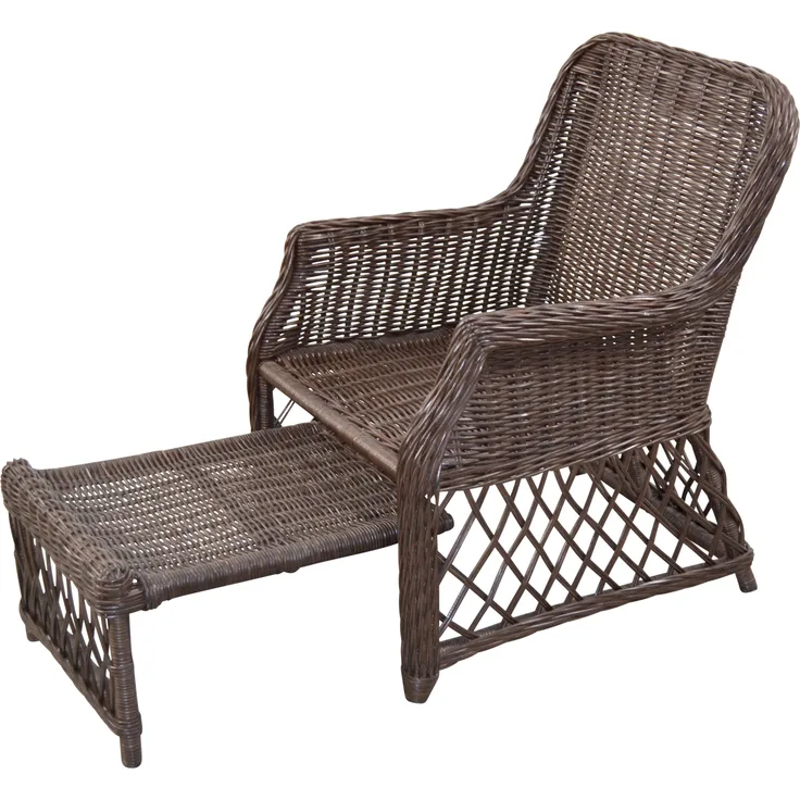 Rattansessel, Relaxsessel mit ausziehbarem Fußteil, handgeflochten, braun