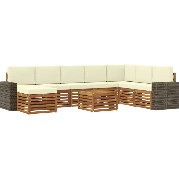 vidaXL Outdoor-Sofagarnitur 9 stk. 8-Sitzer Natur und Creme 3384756 – Bild 2
