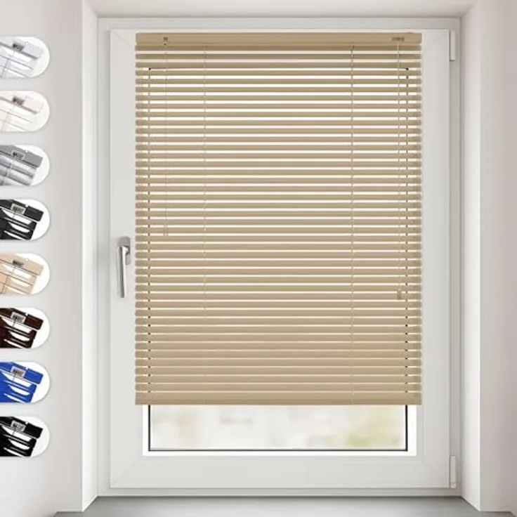 Sonello Jalousie Klemmfix ohne u. mit Bohren 30cm x 100cm Beige Aluminium Jalousette, Klemmfix, Inkl. Halterung für Decken- u. Wandmontage Alu Jalousie Fenster u. Tür, Blickdicht freihängend