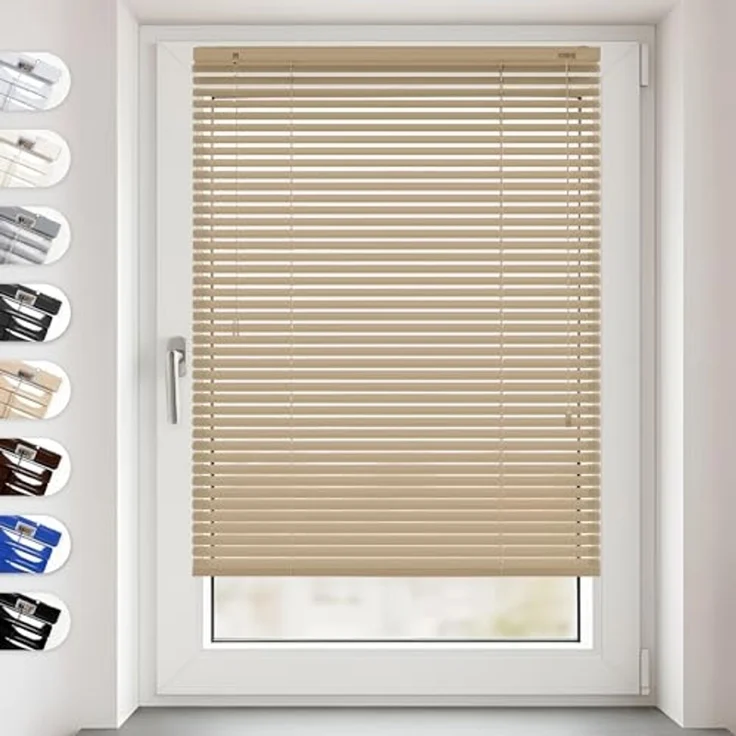 Sonello Jalousie Klemmfix ohne u. mit Bohren 30cm x 100cm Beige Aluminium Jalousette, Klemmfix, Inkl. Halterung für Decken- u. Wandmontage Alu Jalousie Fenster u. Tür, Blickdicht freihängend – Bild 1
