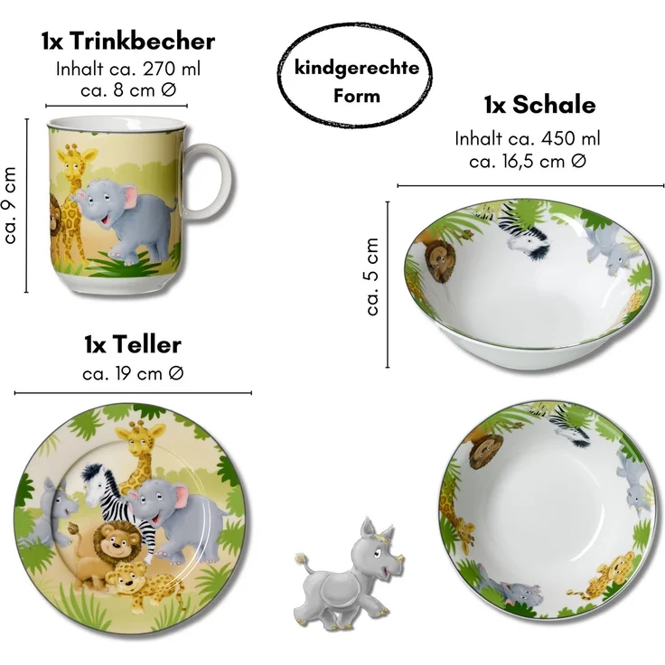 Ritzenhoff & Breker Kindergeschirr-Set Afrikatiere (3-tlg), 1 Personen, Porzellan, in Geschenkverpackung – Bild 3