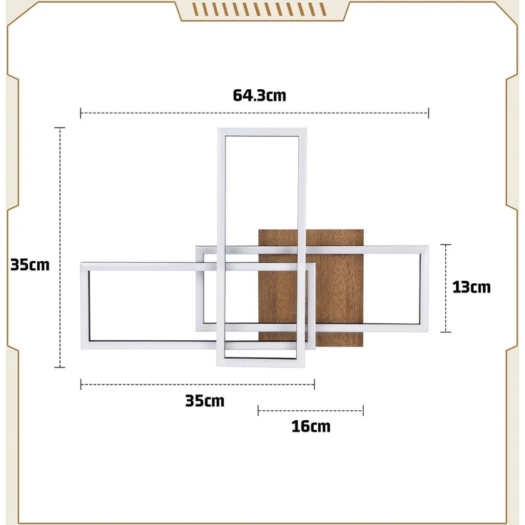 ZMH LED Deckenleuchte Deckenlampe Wohnzimmer - 3000K Holz Schwarz Wohnzimmerlampe Modern Schlafzimmerlampe Design Decke Lampe 32W Warmweiß Flurlampe für Schlafzimmer Büro Küche Esszimmer – Bild 5