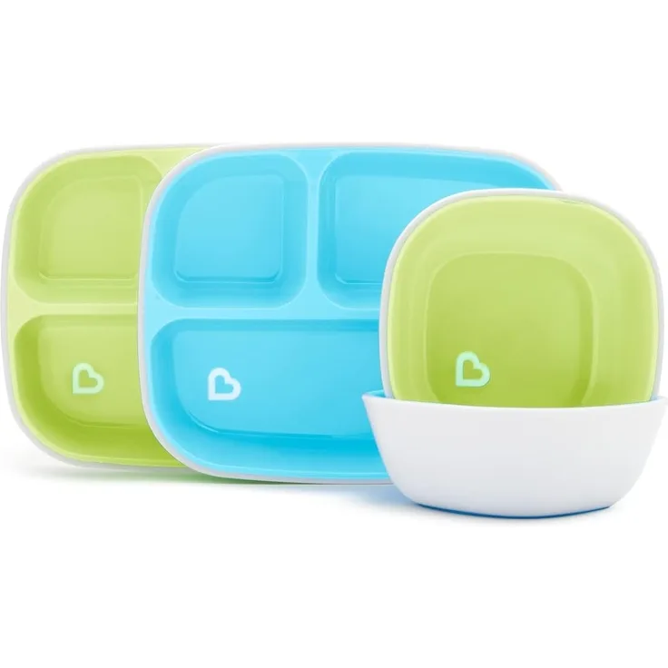 Munchkin Splash Kinderteller und Schalen-Set, blau-grün, 4-teilig