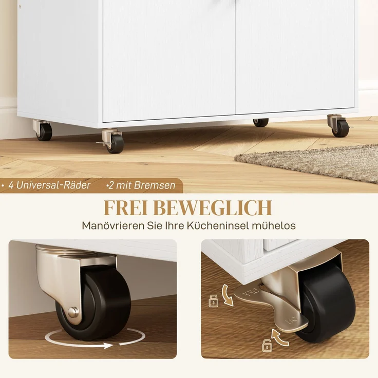 HOMCOM Kücheninsel, Spanplatte, MDF, Weiß, 106L x 42B x 87H cm – Bild 7
