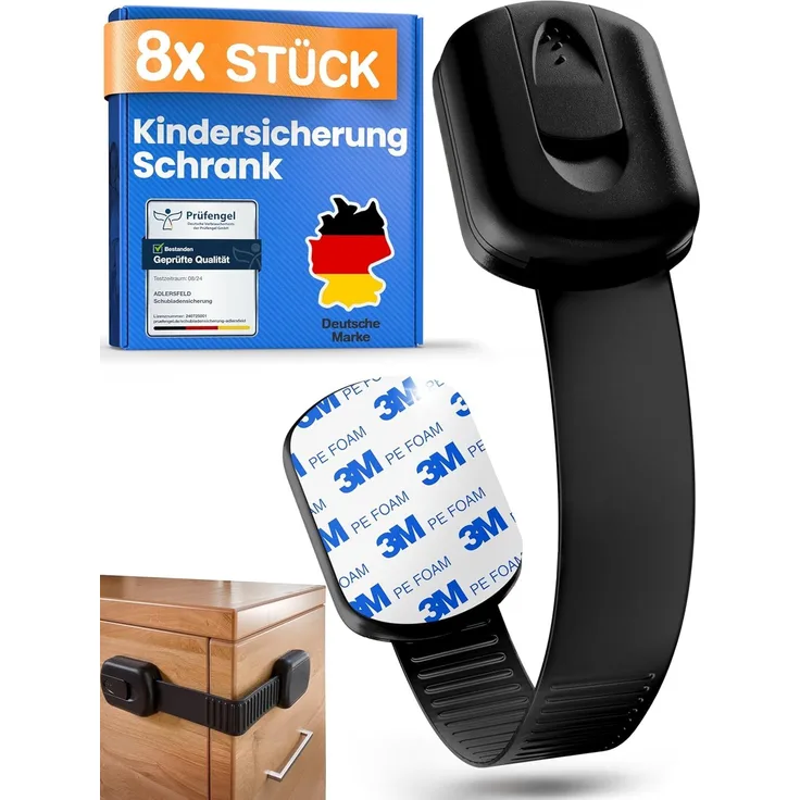 ADLERSFELD Schubladensicherung (Schwarz) (8 Stück)