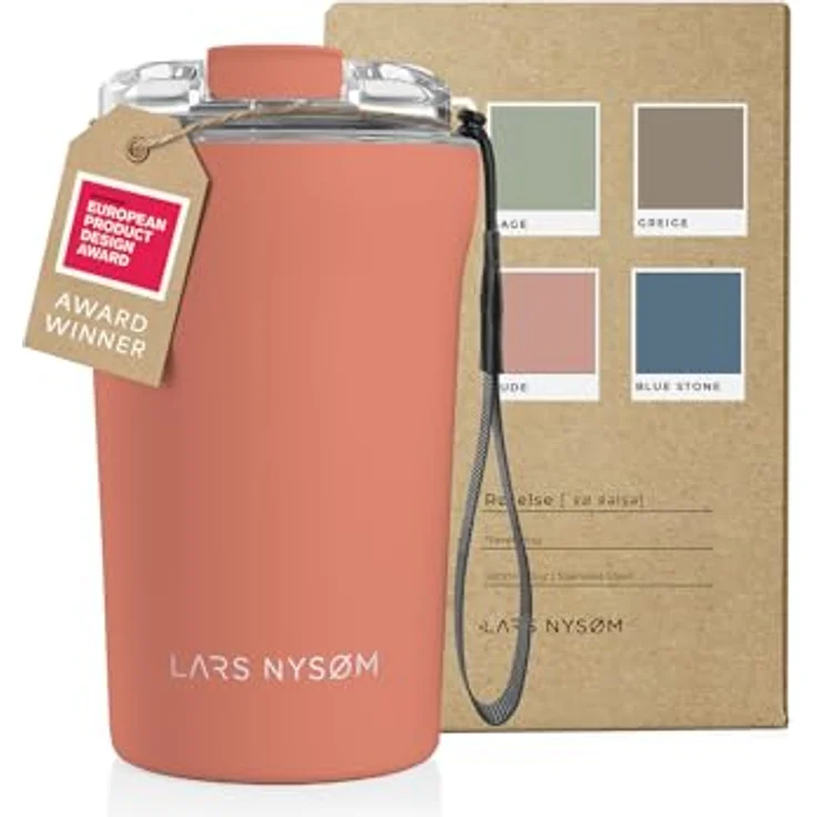 LARS NYSØM Thermo Kaffeebecher to go mit Trageschlaufe & Tritan Deckel | Travel Mug 0,38 Liter mit Isolierung (Brick Red, 380ml) – Bild 1