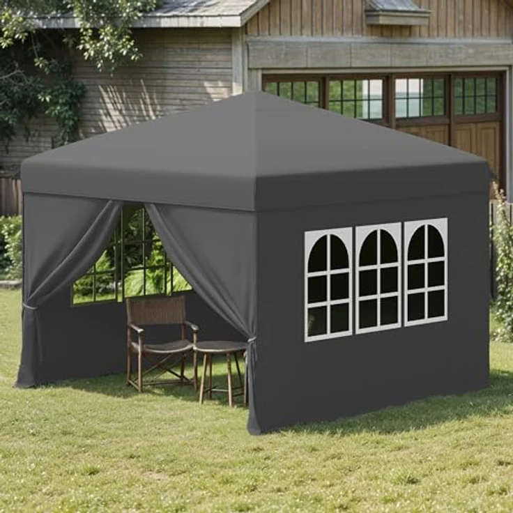YITAHOME Pavillon mit Seitenwänden, 2.5x2.5m wasserdichte zusammenklappbares Garten Vordach, Ganzjahres Camping Pavillon UV-Schutz mit Heringen,Seil,Tragetasche,Gewichtsbeuteln Veranstaltungen,grau – Bild 1