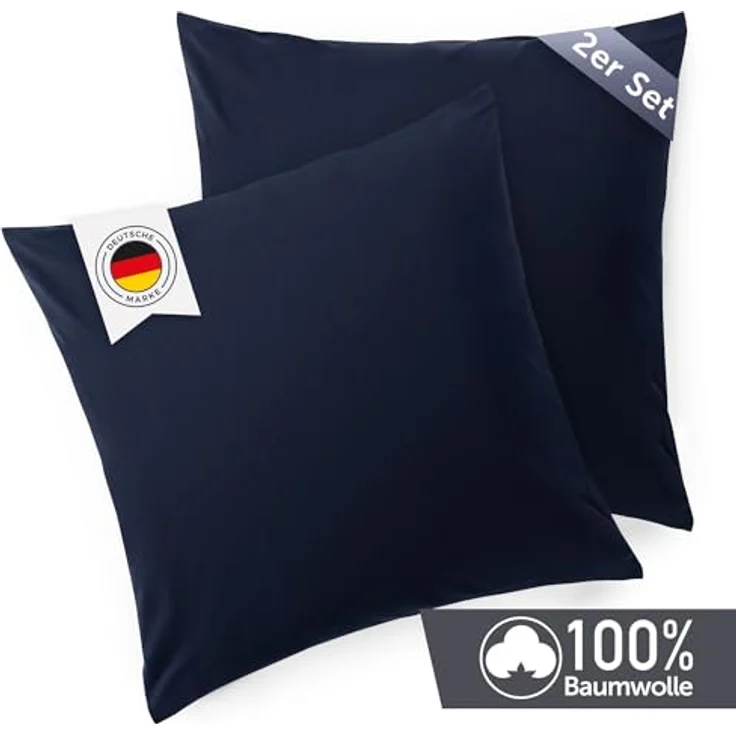 Blumtal Kissenbezug 40x40 cm (2er Set Kissenbezüge) - Dunkelblau - 100% Baumwoll-Jersey, Oeko-Tex Zertifiziert, Kissenhülle 40x40 - Jersey Kopfkissenbezug für Kissen 40x40 cm mit Reißverschluss – Bild 3