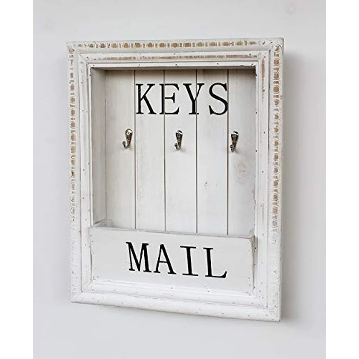 DanDiBo Wandorganizer Vintage Schlüsselbrett Holz mit Ablage 18SE011 Weiß 41 cm Schlüsselboard Briefablage Schlüsselkasten Shabby Chic Memoboard – Bild 2