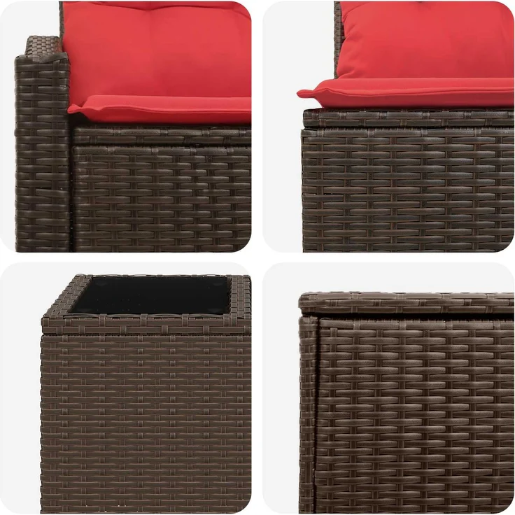 vidaXL Sofa Set 8 stk. Braun und Rot Polyrattan und Stahl 3448219 – Bild 8