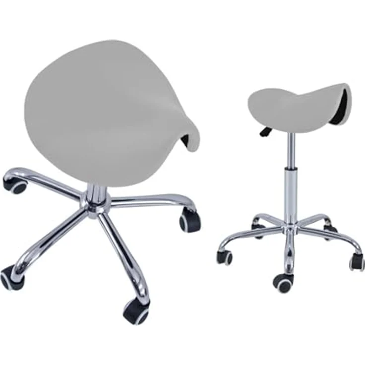 QUIRUMED Pony-Hocker, 5 Räder, Chromgestell, silberfarben, Kunstlederpolsterung, höhenverstellbar, leicht, ergonomisches Design, drehbar, bis 150 kg – Bild 3