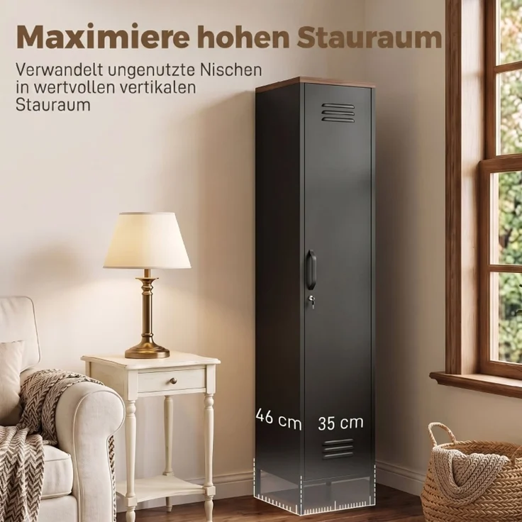 Metall-Garderobenschrank B 35 x T 46 x H 183 cm mit verstellbaren Böden, abschließbar – Bild 6