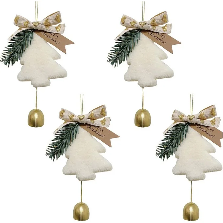 CLTYQ Christbaumschmuck Christbaumschmuck Schneeflocken,Weihnachtsbaum Anhänger mit Glocke (4-tlg), Plüschdekoration,Weihnachtsbaum Ornamente für den Winter,Geschenk