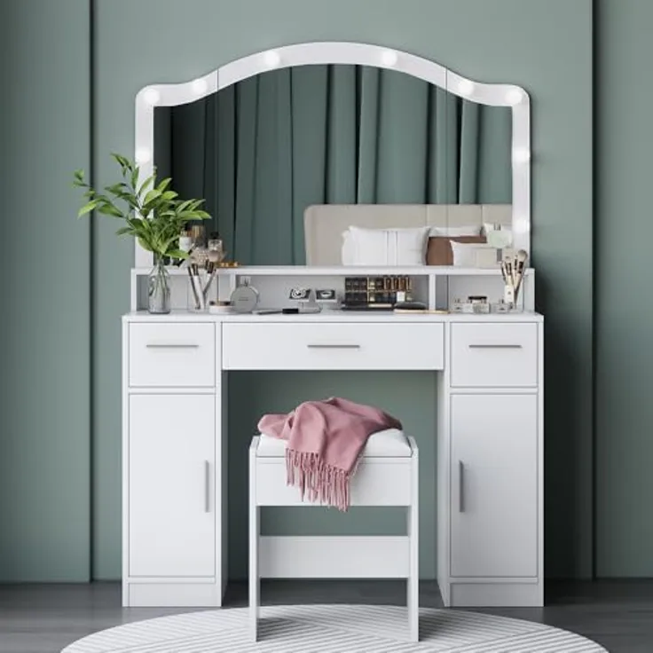 Vichy Schminktisch Lumira, Weiss, 110 cm mit LED-Spiegel und Hocker (110 x 40 x 150.5 cm)