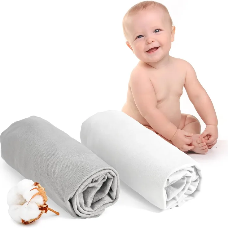 Dreamzie - Spannbettlaken 60x120 Baby 2er Pack - Baumwolle Oeko Tex Zertifiziert - Weiß und Grau - 100% Jersey Spannbettlaken 60x120 cm