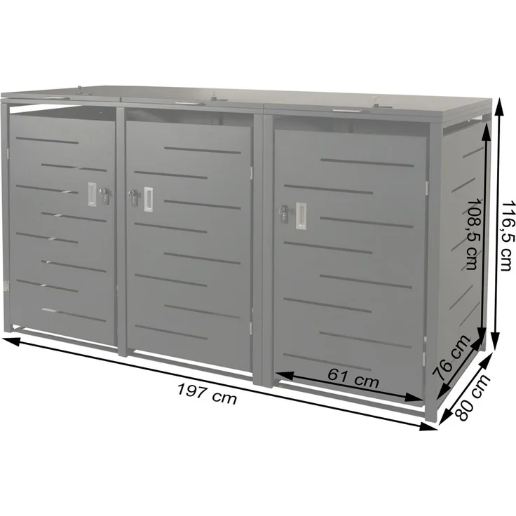 3er-Mülltonnenverkleidung HWC-E83, Mülltonnenbox Mülltonnenabdeckung, erweiterbar 117x197x80cm ~ anthrazit, Stahl 75kg – Bild 4