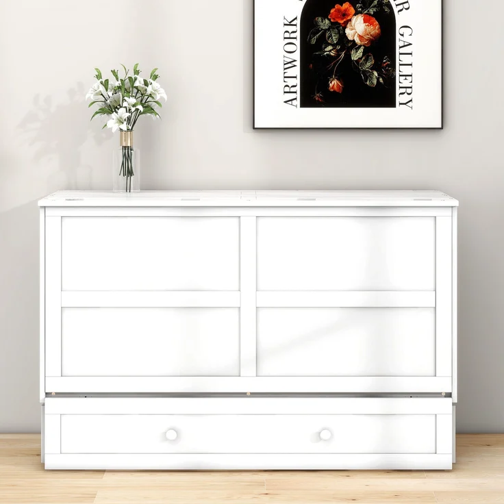Mobiles Schrankbett mit Schublade & Regalen, 140x200 cm, Weiß – Bild 5