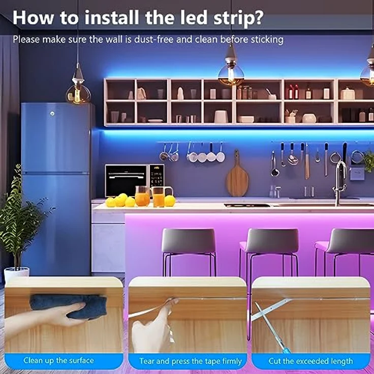 Led Strip 30m, RGB Led Streifen, Bluetooth Smart Led Band Selbstklebend, Led Leiste mit Fernbedienung und APP, Dimmbar, Musik Sync, Timer-Einstellung für Gaming Zimmer, Room, Küche, Party (2x15m) – Bild 8