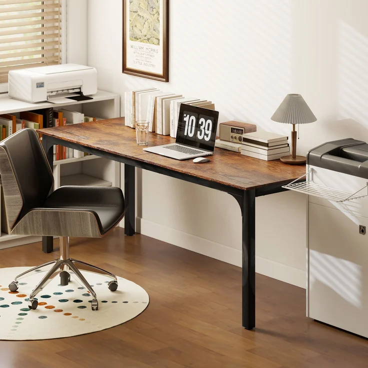 MELAYR, Schreibtisch, Computertisch, rustikales Design, viel Platz, Spanplatte, Braun, 200 x 60 x 75 cm, Rustikal-Braun – Bild 4