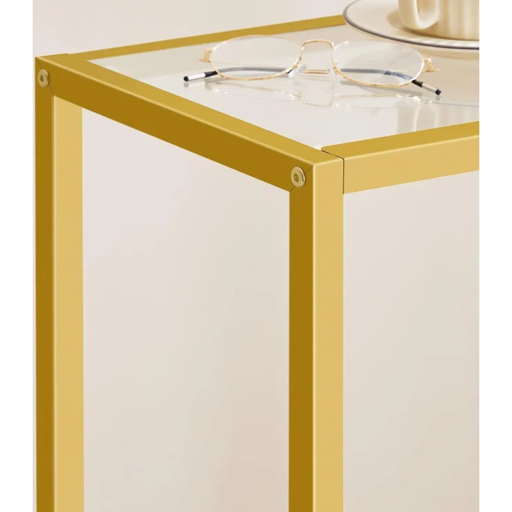 HOOBRO Beistelltisch Hoch, Telefontisch mit Verstellbarer Netzablage, Schmaler Nachttisch, Sofatisch, 37 x 27 x 72,5 cm, für Büroflur, Wohnzimmer, Industrie-Design, Gold EGD03DH01 – Bild 7