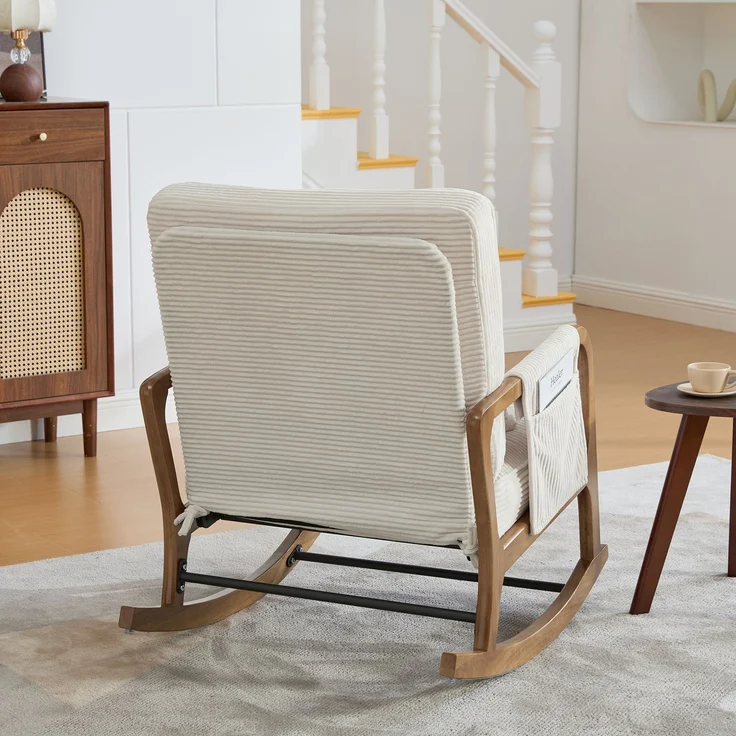 LVHOM Schaukelstuhl mit ausziehbarer Fußstütze, Relaxsessel mit verstellbare Rückenlehne, Loungesessel mit Seitentasche, bis 150 kg belastbar, Beige – Bild 10