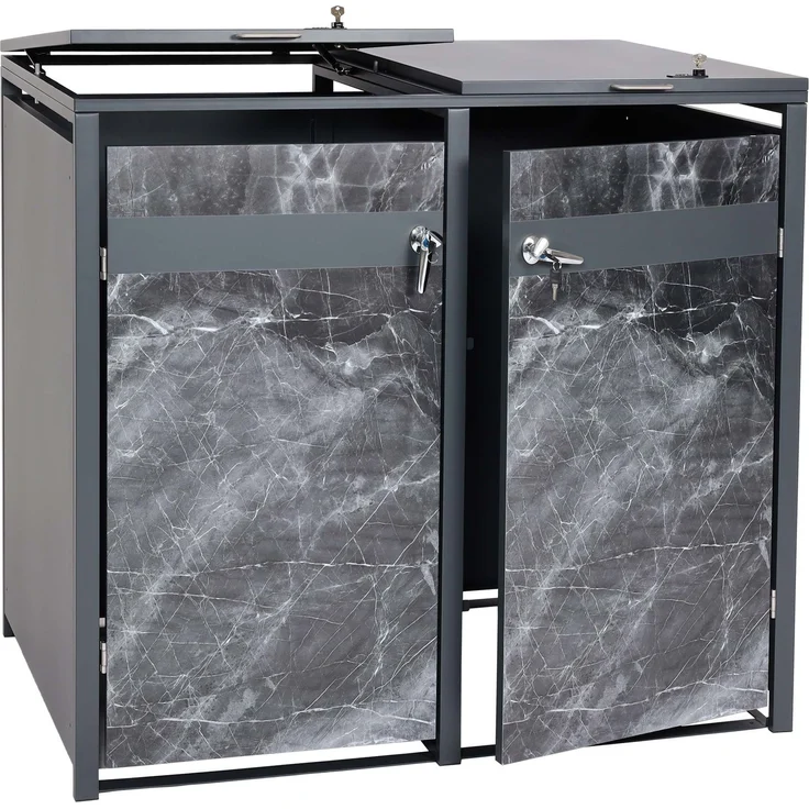 2er Mülltonnenverkleidung HWC-J82, Mülltonnenbox, erweiterbar, Metall 50kg, anthrazit ~ Marmor-Optik dunkel – Bild 9