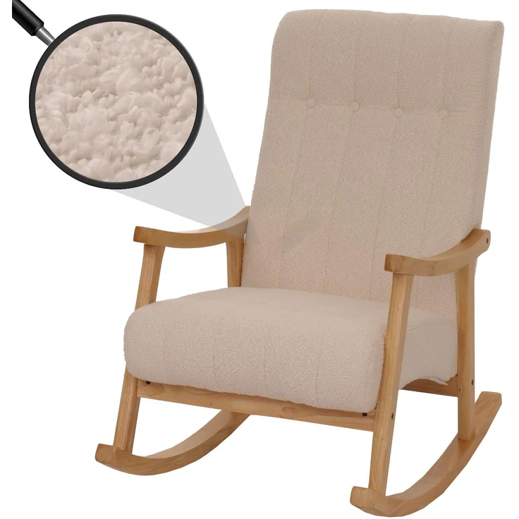 Schaukelstuhl HWC-K10, Relaxsessel, Holz FSC® Stoff/Textil Bouclé (450g/m²) ~ beige, Gestell natur – Bild 1