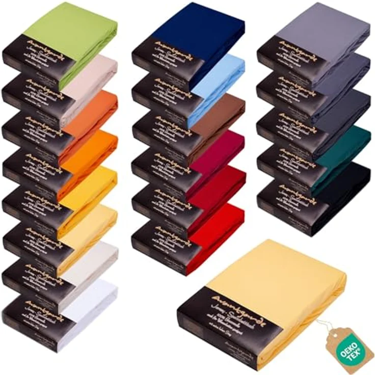 AVANTGARDE Premium Spannbetttuch - 180x200-200x220-40cm Steg - auch für Boxspringbett & Wasserbett - Spannbettlaken ca. 170g/m² - Bettlaken 100% Jersey Baumwolle, ÖKO-TEX (03 Hellgelb) – Bild 2
