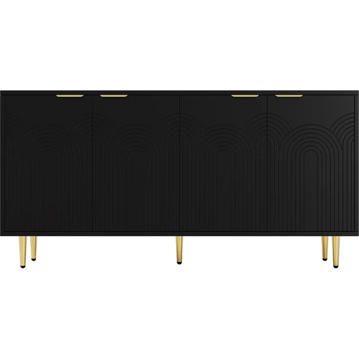DESVIAE Sideboard mit 4 Türen und verstellbaren Einlegeböden 160x80x40 cm MDF Spanplatte Schwarz – Bild 8