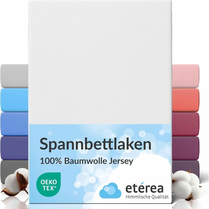 etérea Comfort Jersey Spannbettlaken Weiss 90x200 cm - 100x200 cm – Bild 1