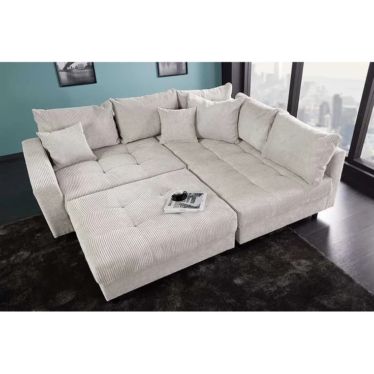 riess-ambiente Ecksofa KENT 220cm beige / schwarz, Einzelartikel 1 Teile, Wohnzimmer · Cord · mit Federkern · inklusive Hocker · L-Form · Modern – Bild 3