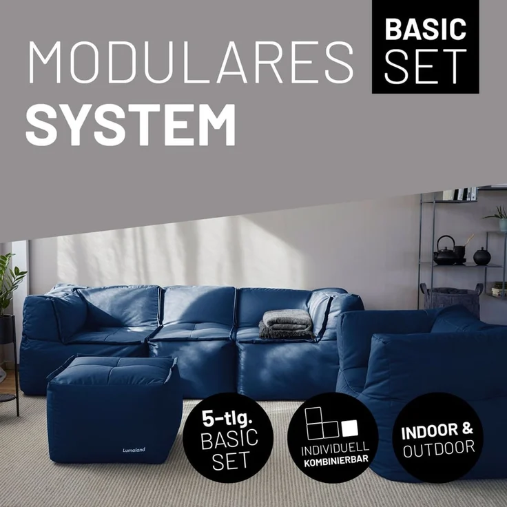 Lumaland Loungeset Modulares System erweiterbar In- & outdoor, (5-tlg), Lounge wasserfest abnehmbarer Bezug individuell kombinierbar waschbar – Bild 2