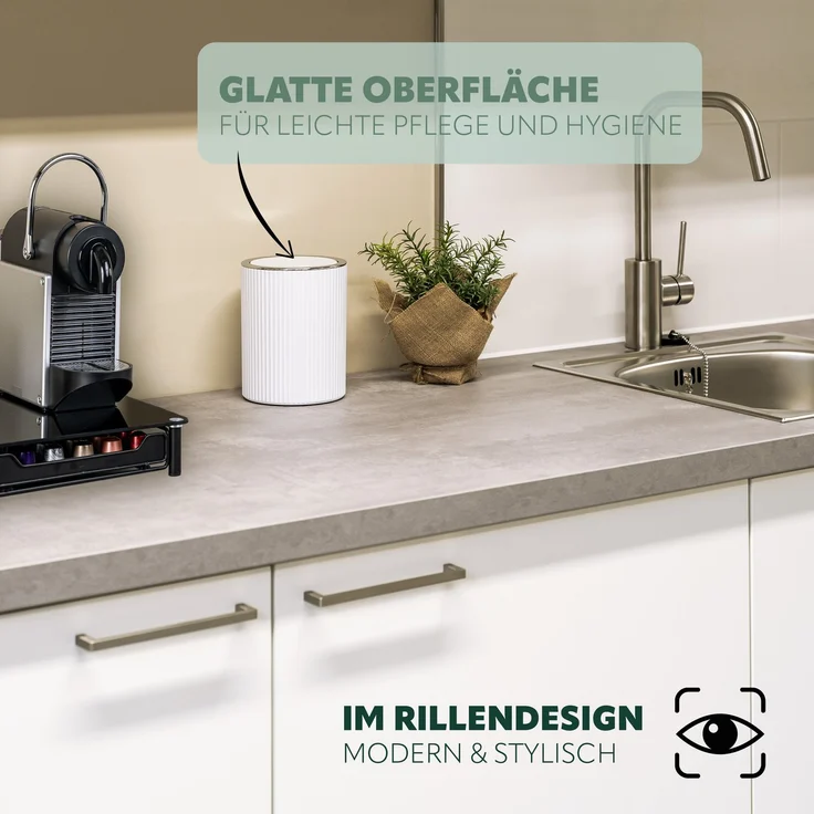 Mini-Kosmetikeimer GAVELLO mit Schwingdeckel | Badeimer mit Rillendekor, Kunststoff 1,5 Liter weiß – Bild 3