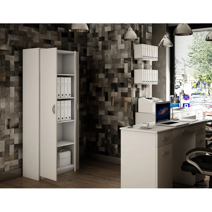 Home Collective Mehrzweckschrank Aktenschrank mit 5 Fächern Haushaltsschrank (74 cm breit aus Laminatplatte und hochwertigen Polymergriffen) in mattem Finish mit 4 Einlegeböden und 2 Türen weiß – Bild 2