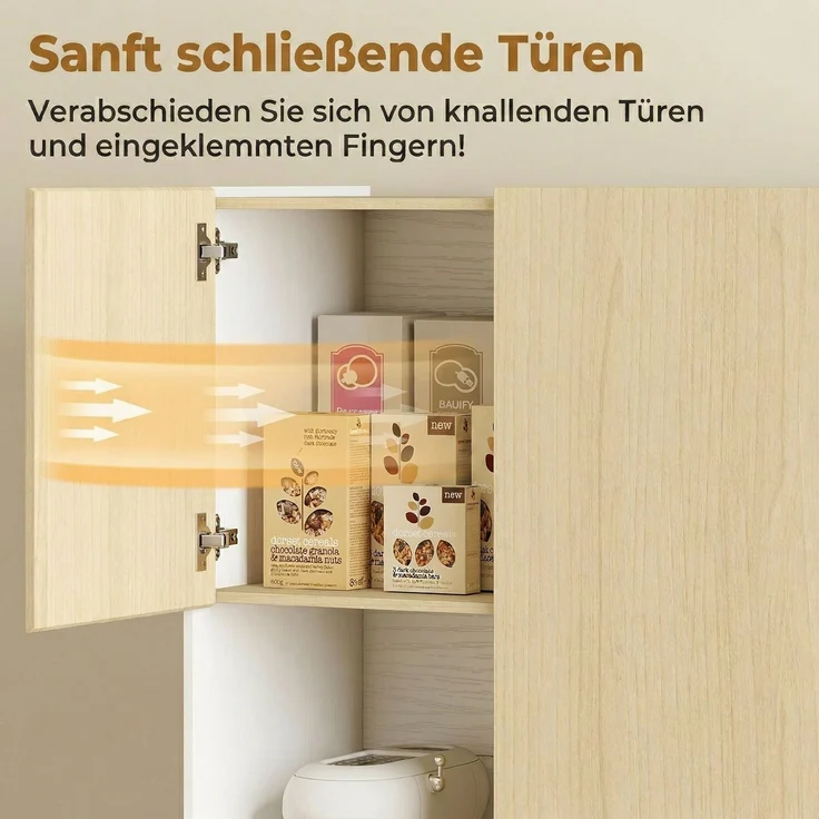 Rayofly-Moderner Küchenschrank mit offenem Fach & verstellbaren Regalen, Naturholz-Optik, H 170cm x T 80cm x B 40cm – Bild 9