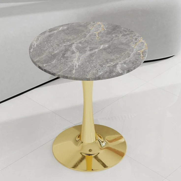 Novelux Couchtisch Gold Runder Esstisch Marmoroptik Dunkelgrau, Mid-Century Tisch 70cm für 2-4 Personen, Kaffeetisch Wohnzimmertisch – Bild 10